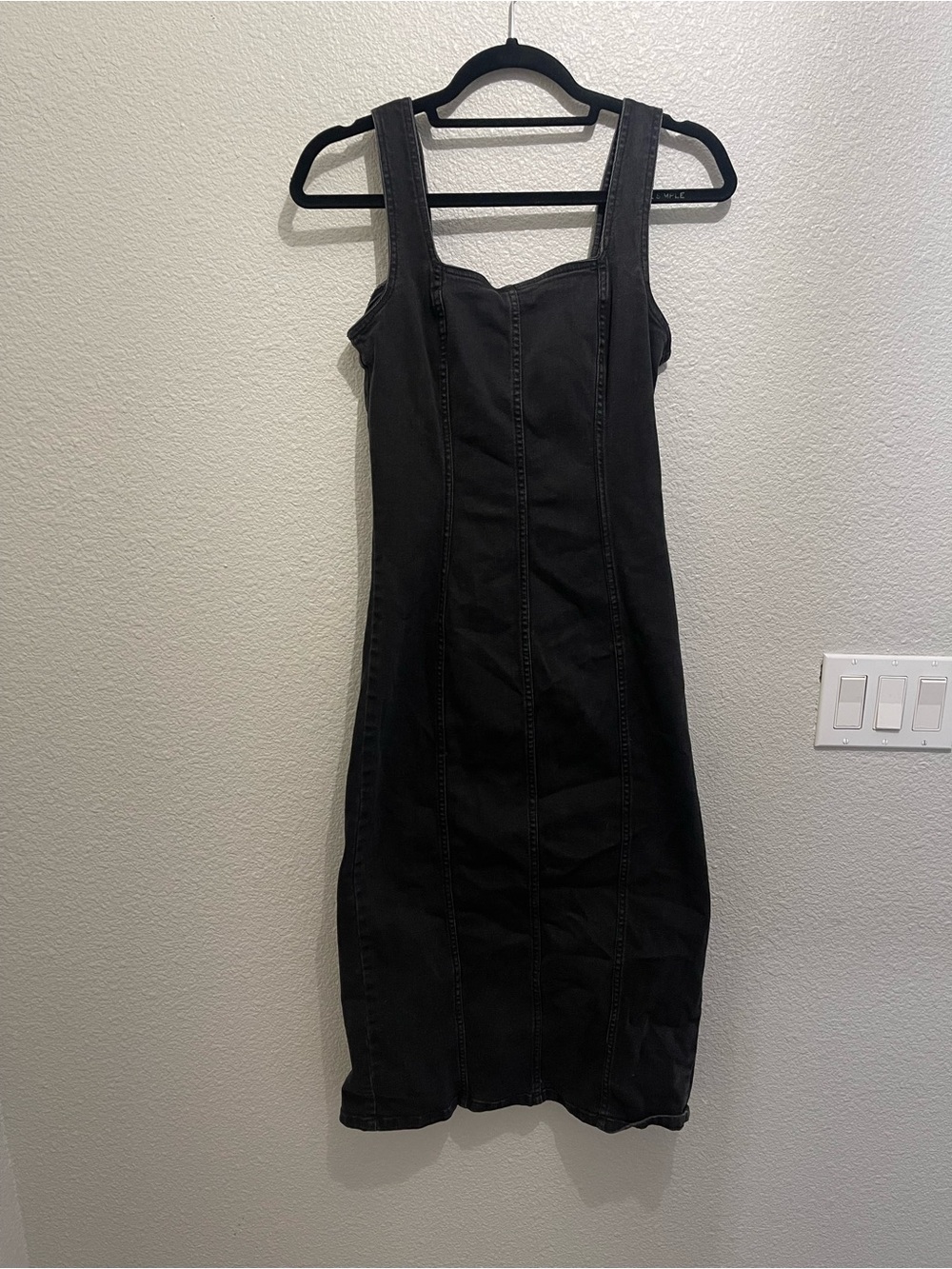 Steve Madden Black Sleeveless Denim Midi Dress with Square Neck